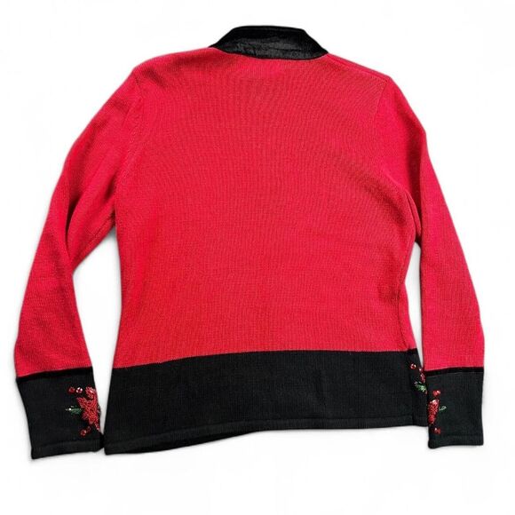 Vintage Tiara International Christmas Mistletoe & Poinsettia Full-Zip Sweater - Picture 5 of 5